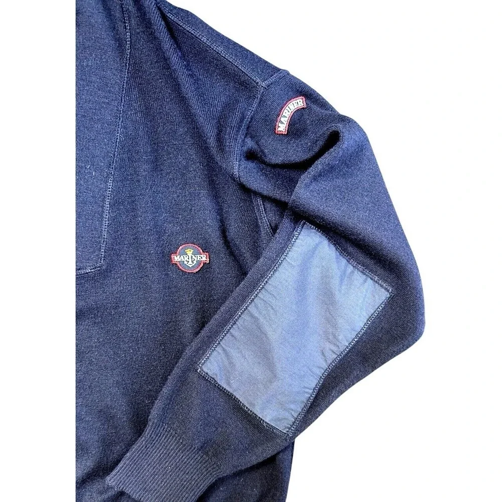 Mariner Navy Blue Sailing Henley Sweater Elbow Patches XL Retro 90s Yachting